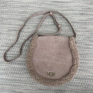 UGG Sharon Crossbody Small Bag Cow Suede Sheepskin Trim Caribou Color  Excellent